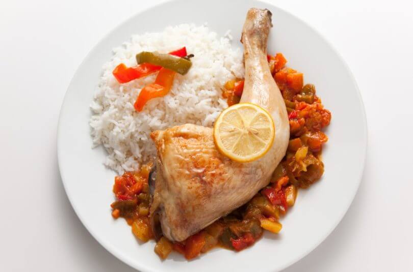 Ratatouille, riz et poulet
