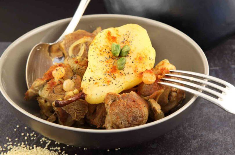Rôti de porc à la poire et semoule
