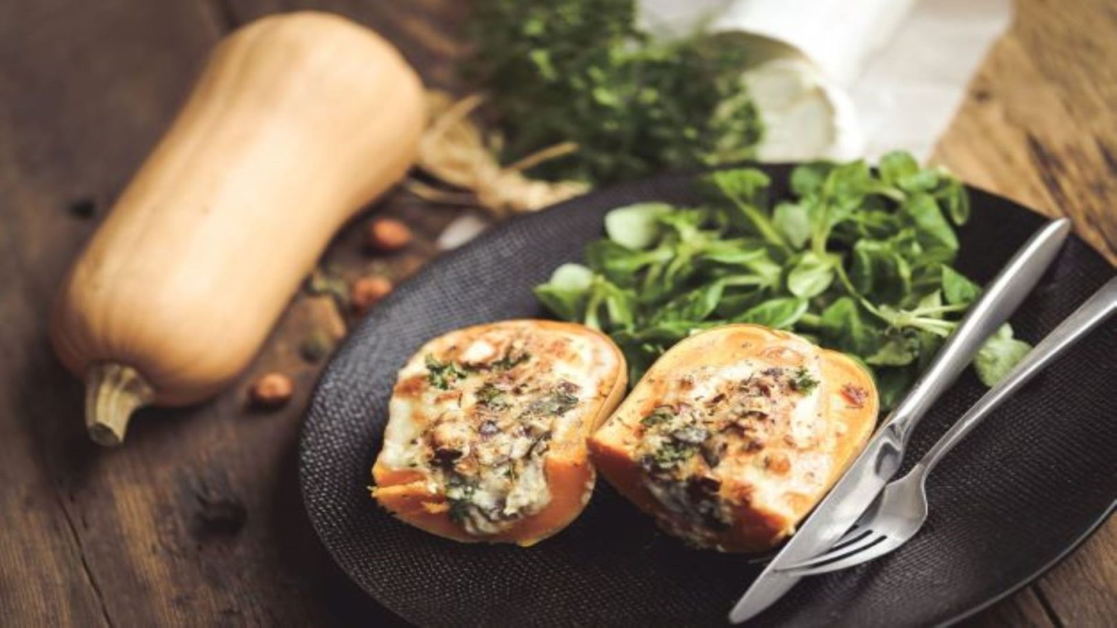 Courge butternut farcie aux champignon et riz